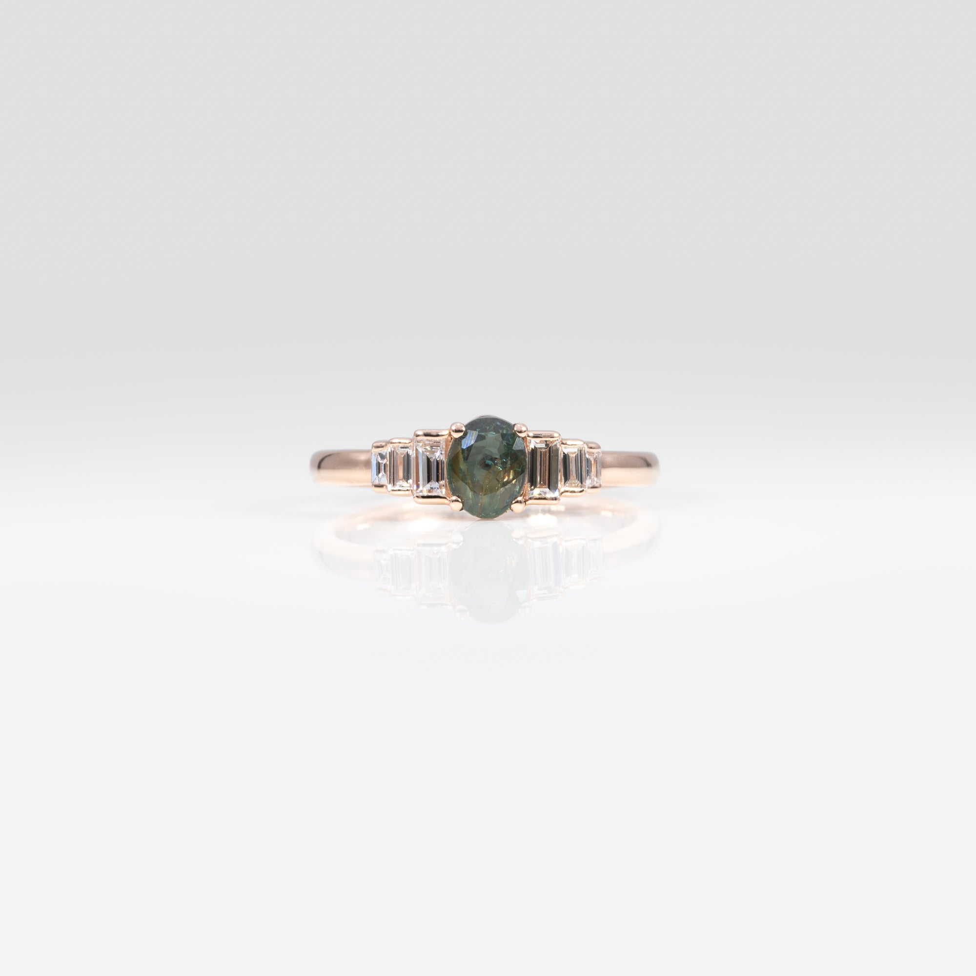 14K rose gold alexandrite ring with diamond accents