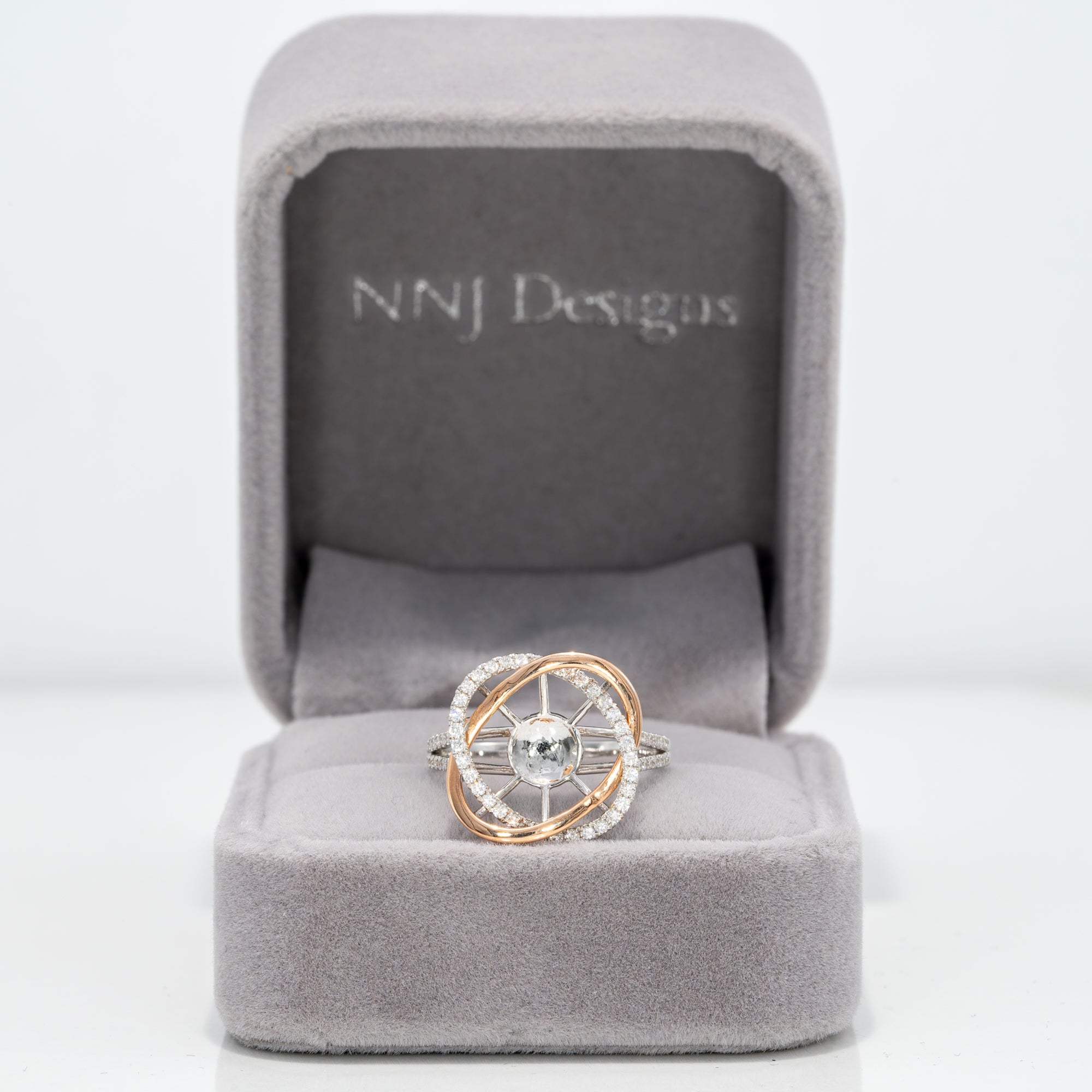 14K white & rose gold diamond semi-mount ring