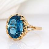 Sylvie 14k Solid Gold Statement London Blue Topaz Ring | Oval 13x9mm