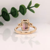 5ct Bicolor Tourmaline Ring w Earth Mined Diamonds in Solid 14K Gold | EM 10x8mm