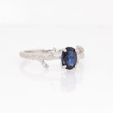 Aurelia  Solid 14k White Gold Ceylon Sapphire Ring with Natural Diamond Accents | Oval, 7x5mm