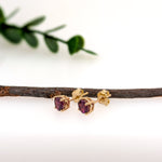 4mm Round Madagascar Rhodolite Garnet Solitaire Stud Earrings in 14K Yellow Gold