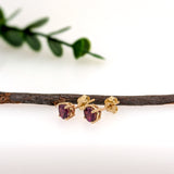 4mm Round Madagascar Rhodolite Garnet Solitaire Stud Earrings in 14K Yellow Gold