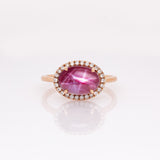 Lilou 14k Solid Gold Star Ruby Ring with Natural Diamonds Accents , Oval 11x7.6mm