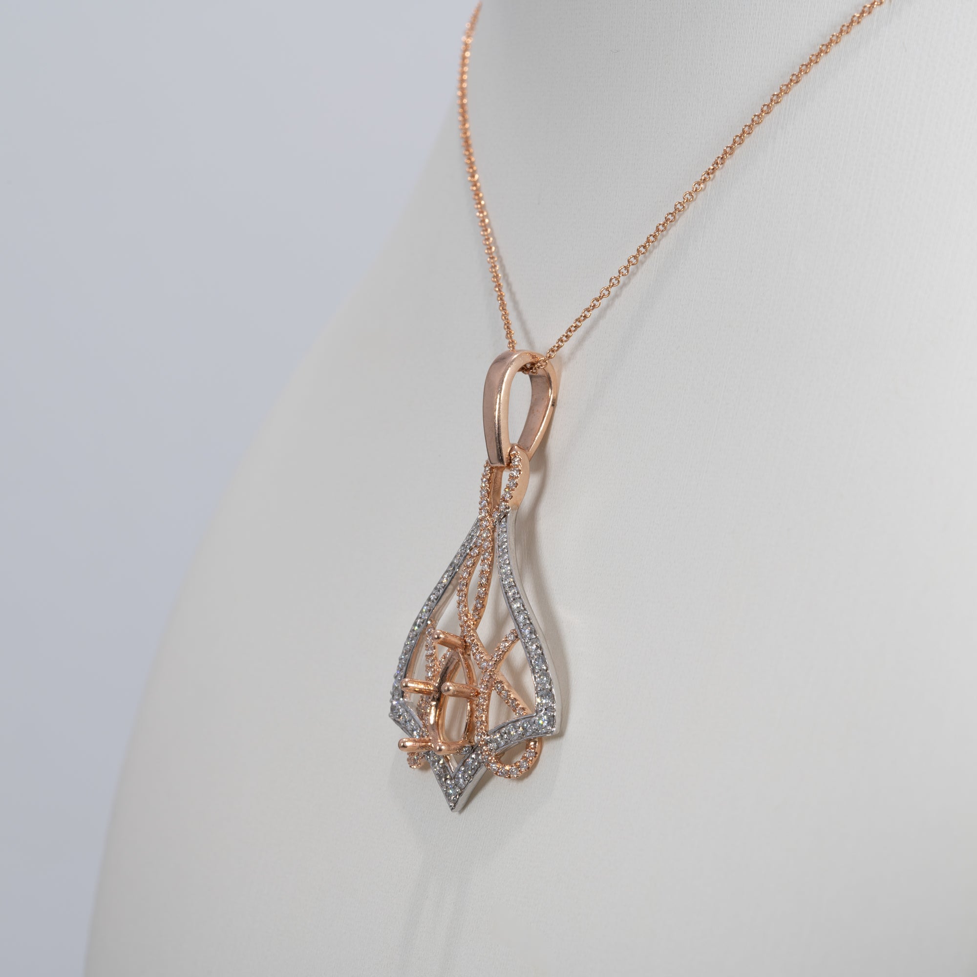 14K white & rose gold diamond semi-mount pendant