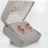 Maisie Solid 14k Gold Pink Sapphire Stud Earrings with Natural Diamonds Accents, Round Shaped 5mm