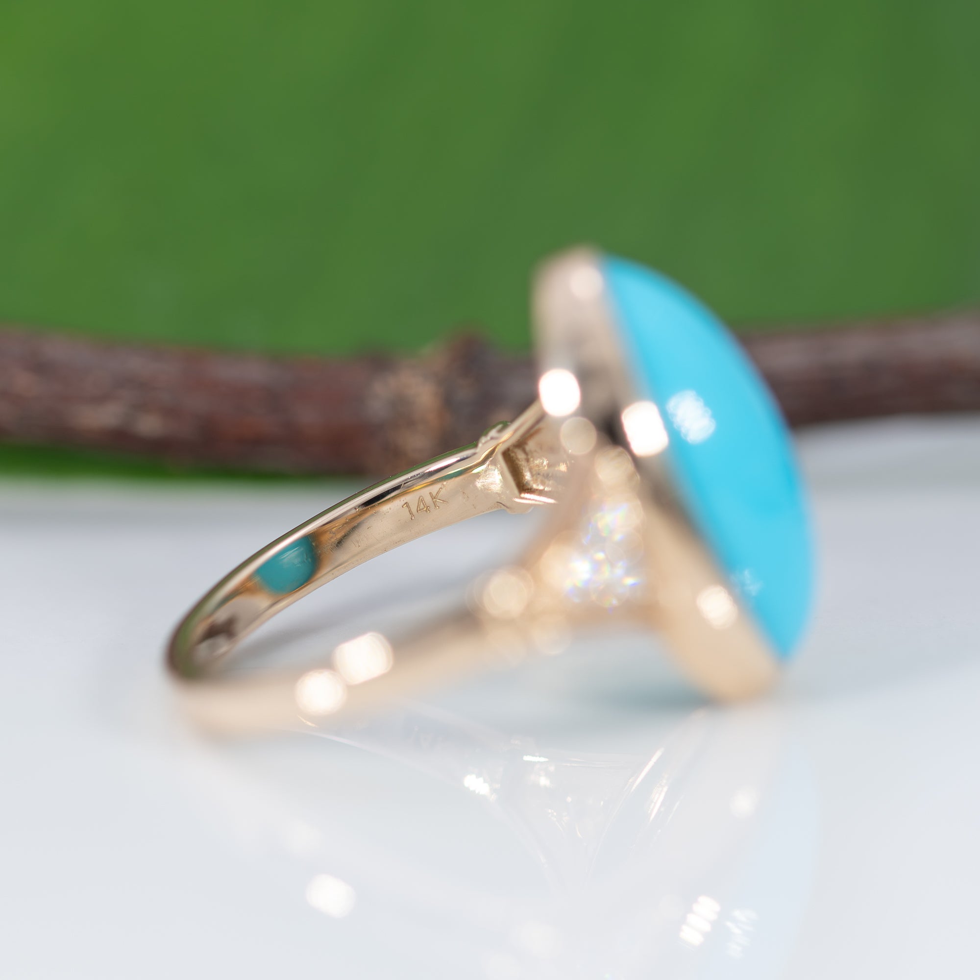 14K yellow gold sleeping beauty turquoise ring