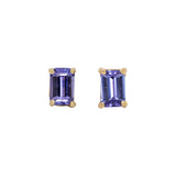 14K Solid Gold Tanzanite Solitaire Studs - 6x4mm Emerald Cut