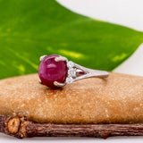 Cira Solid 14k Gold Star Ruby Ring with Natural Diamond Accents, Oval 10x8mm