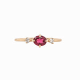 Dainty Red Spinel Ring w Earth Mined Diamonds in Solid 14K Yellow Gold OV 5x4mm