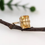 7ct Citrine Ring w Earth Mined Diamonds in Solid 14K Yellow Gold EM 14x10mm