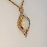 Ethiopian Opal with Earth Mined Diamond Accents in Solid 14K Gold - Pear Cut 18x13mm Fine Jewelry