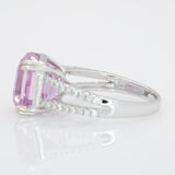 6.4Ct Natural Kunzite Ring with Natural Diamonds Accents: Solid 14K Gold, 11x9mm
