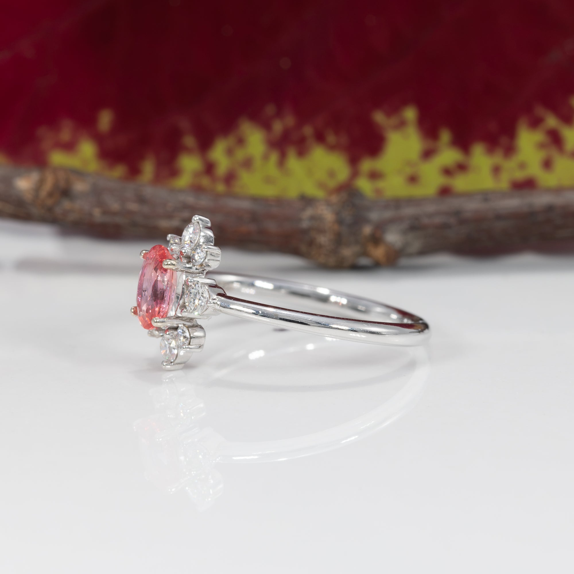 14K white gold padparadscha sapphire ring