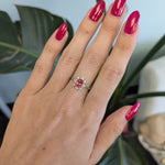 14K white gold padparadscha sapphire ring with diamond accents