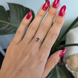 14K white gold padparadscha sapphire ring with diamond accents
