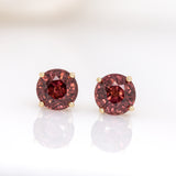Roxy 14K Solid Gold Red Zircon Stud Earrings | Round 6.5mm