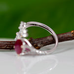 14K white gold mozambique ruby ring with diamond accents