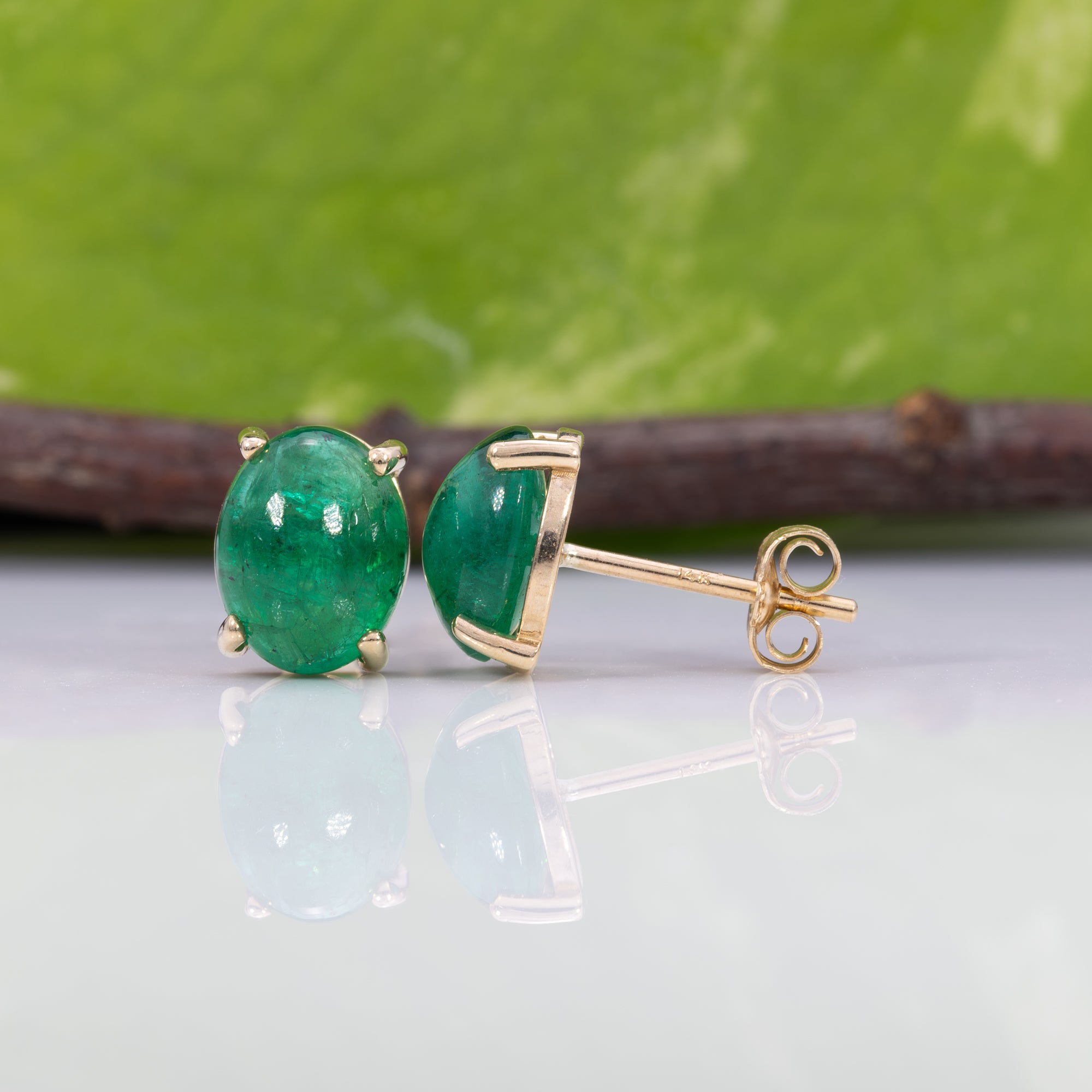 14K yellow gold zambian emerald earrings
