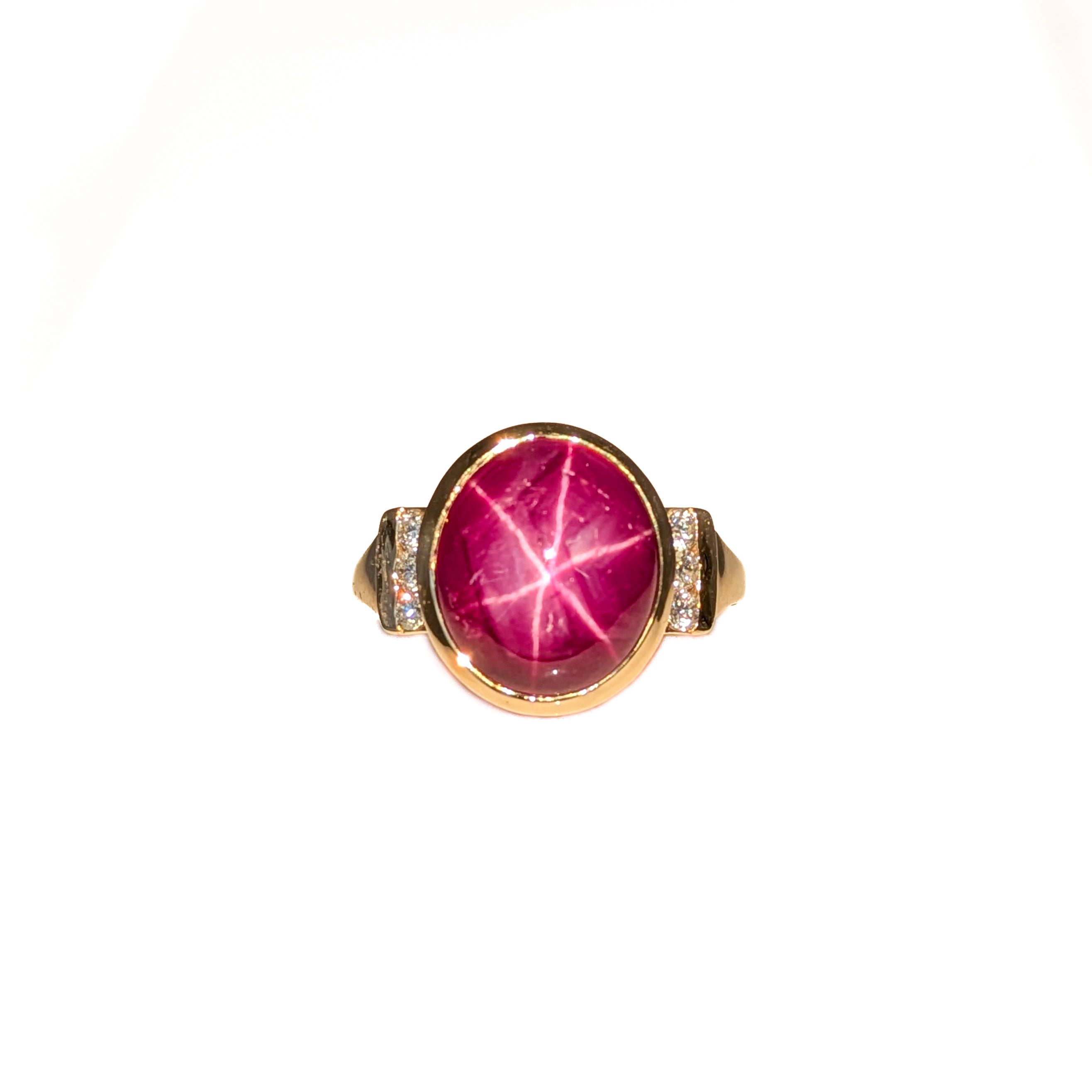 veronica 14k yellow gold 8.84cts star ruby diamond ring | oval 12.7x11mm