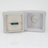 Echo Solid 14K Gold Blue Zircon Solitaire Ring, Emerald cut 16.4x4.5mm