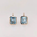 Solitaire Swiss Blue Topaz Drop Earrings in 14k Solid Gold | Emerald Cut | Customizable