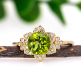 Estate 14K Yellow Gold Peridot and Diamonds Ring | Round 8mm
