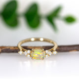 East West Opal Ring w Earth Mined Diamonds in Solid 14k Yellow Gold | Oval 8x6mm | October Birthstone