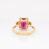 Lumi 14k Solid Gold Bi-color Tourmaline Ring with Natural Diamond Accents | Emerald cut 10.5x8mm