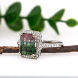 Nina 14K White Gold Watermelon Tourmaline and Diamond Ring | EM 10.7x6.3mm
