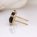 Charlize Oval Black Spinel Solitaire Studs: Solid 14k Yellow Gold – 7×5mm Gemstone