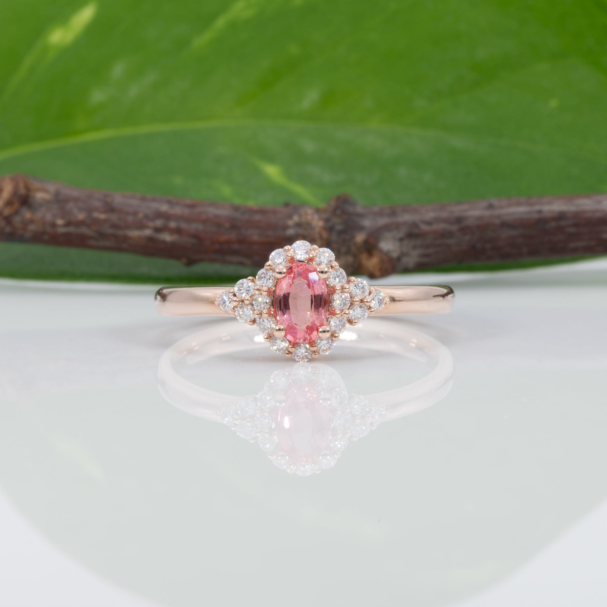 14K rose gold padparadscha sapphire ring