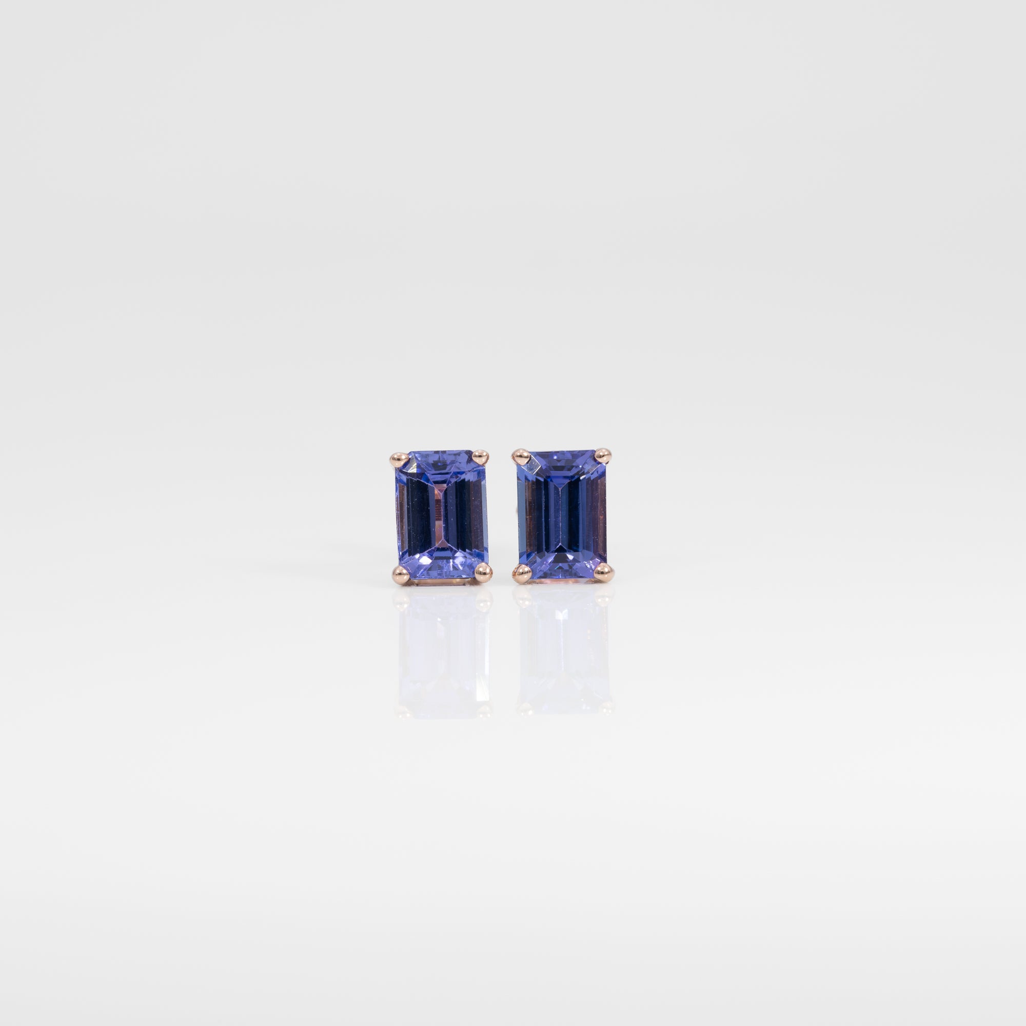 14K rose gold tanzanite emerald cut stud earrings