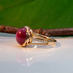 14K yellow gold star ruby cabochon ring with diamond accents