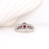 Siana 14k Slid White Gold Estate Rubellite Tourmaline Ring W Natural Diamond Accents | Round, 6mm