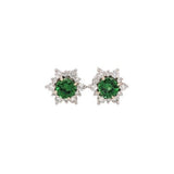 Audrey Tsavorite Stud Earrings with Natural Diamond Accents: Solid 14k White Gold, 4mm