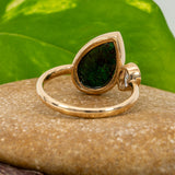 Daphne Solid 14K Gold 2.5cts Black Opal Ring with Lab Diamond Accent, Pear 14x9mm