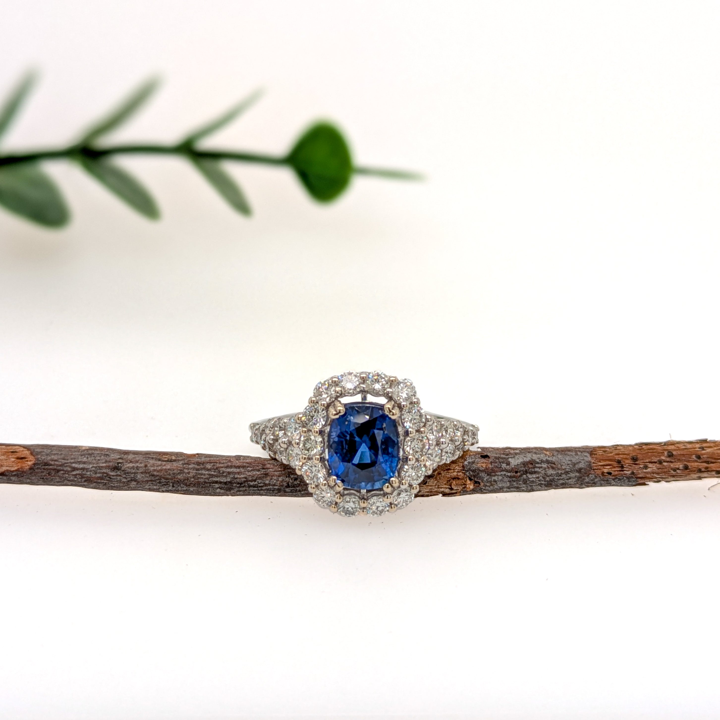 Hanshika 14K White Gold 2.18cts Ceylon Sapphire Diamond Ring | Cushion 8x6mm