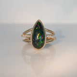 Penelope Solid 14K Gold 3.2cts Black Opal Ring with Natural Diamonds Accents, 16.5x8mm