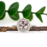 Sitara 14K White and Rose Gold Cor de Rosa Morganite Diamond Ring | Cushion Shape 6mm
