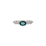 14K white gold indicolite tourmaline ring with diamond accents