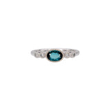 14K white gold indicolite tourmaline ring with diamond accents