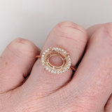 Lovely East West Oval Ring Semi Mount with a Halo of Natural Diamond Accents in Solid 14k Gold | Oval Shape | Customizable