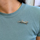 14K White Gold and Silver Emerald Diamond Lizard Brooch