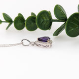 Classy Purple Amethyst Pendant in Solid 14k White Gold with Natural Diamond Accents | Trillion 9mm