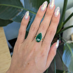 14K yellow gold Zambian emerald pear ring with diamond accents