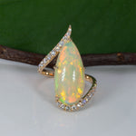 14K yellow gold Ethiopian opal cabochon ring with diamonds