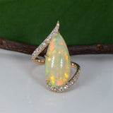 14K yellow gold Ethiopian opal cabochon ring with diamonds