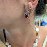 Estate 14K White Gold Ruby and Diamond Accents Earrings | Oval 10x8mm