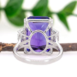 Yana 14K White Gold 11.96cts AAA Tanzanite Diamond Ring | Emerald Cut 16x12mm